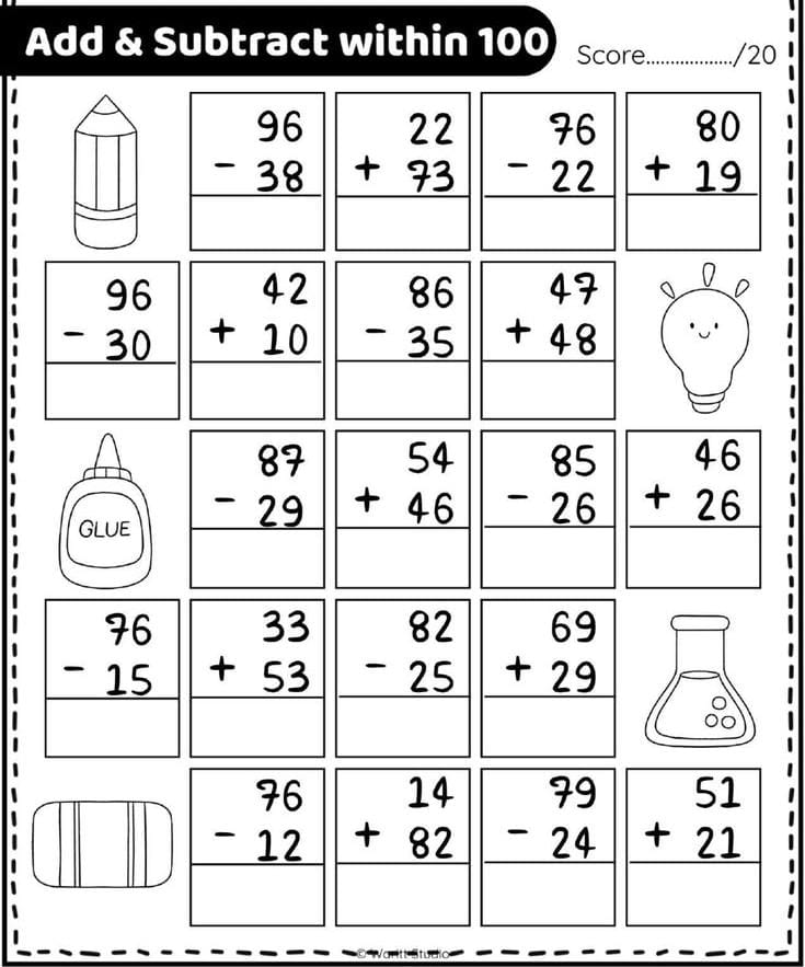 wClass 2 Addition and Subtraction Worksheet